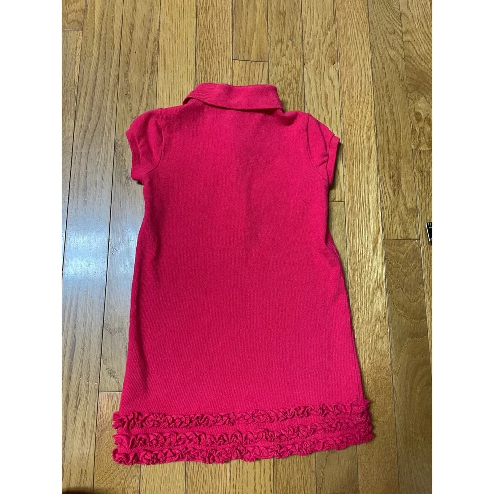Ralph Lauren Girls red Ruffle Hem Polo Dress Size 4T Short Sleeve Cotton Pique
